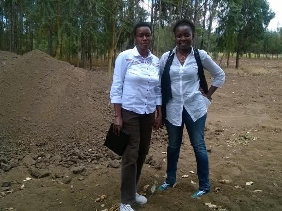 Patricia and I Emily at one of the sites in Nanyuki with very well decomposed manure behind us.